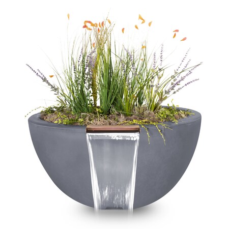 The Outdoor Plus 30 Round Luna Planter & Water Bowl - GFRC Concrete - Gray - OPT-LUNPW30-GRY